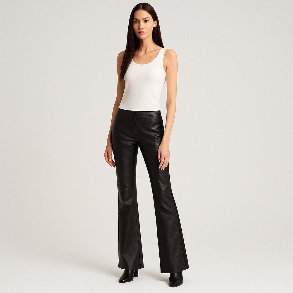 KaufmanFranco Lambskin Bootcut Pants Black Wool‎ Stretch US Sz 4